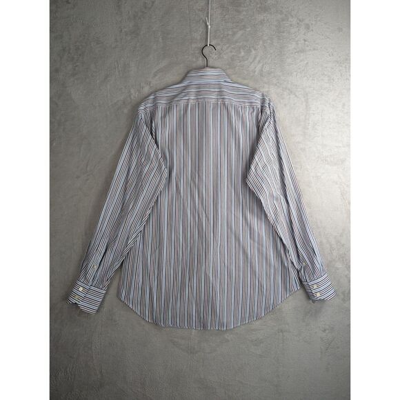 Thomas Dean Shirt Mens Large Blue Red White Flip Cuff Striped Long Sleeve Button - Picture 5 of 5